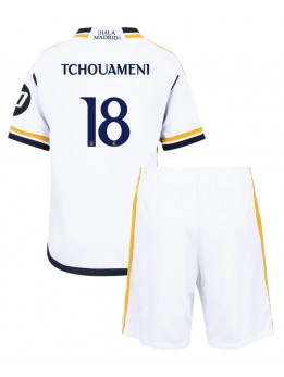 Real Madrid Aurelien Tchouameni #18 Heimtrikotsatz für Kinder 2023-24 Kurzarm (+ Kurze Hosen)